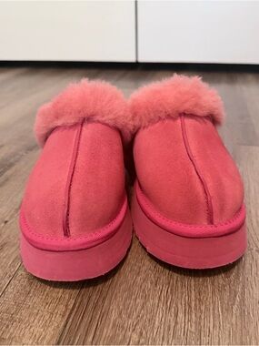 UGG Platform Pink Suede Shearling Mule Slippers